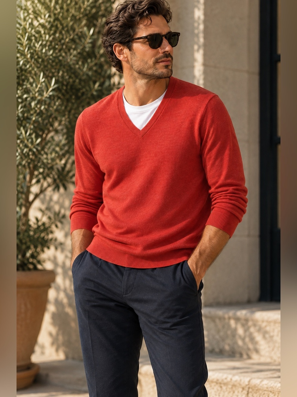 Men's Club Monaco light weight Marino wool sweater. Burnt orange sexy sz XL.